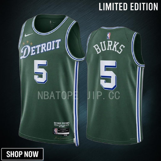 Alec Burks 5 -23 Detroit Pistons Green City Edition Jersey Swingman